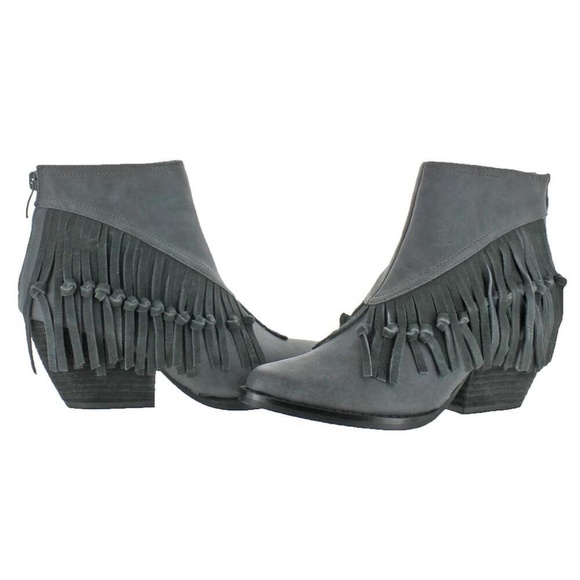 Charcoal Fringe Knotted Distressed Ankle Boots - Picture 4 of 5